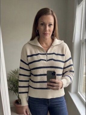 Free Assembly Stripped Quarter Zip Sweater